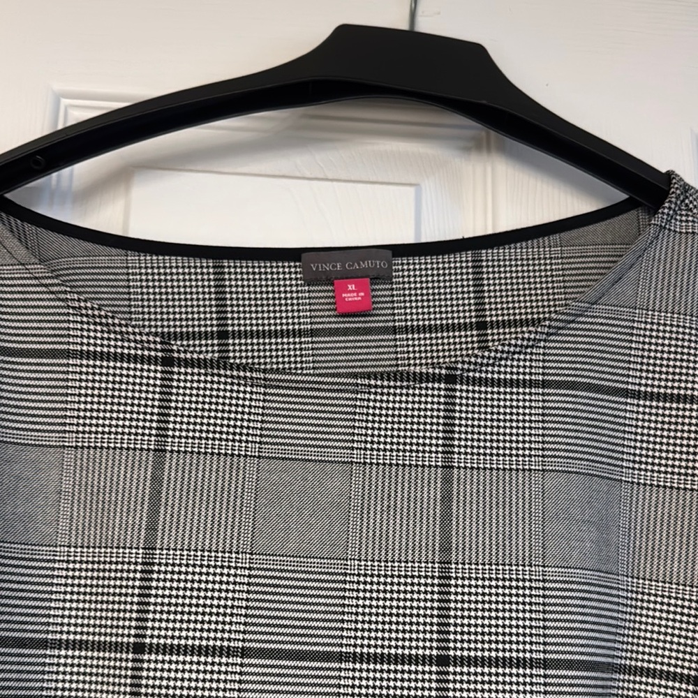 Vince Camuto Black and White Plaid Top